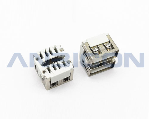 USB 2.0 AF Dual Port 180° DIP Type L=10.0mm