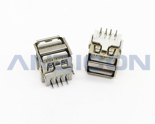 USB 2.0 AF Dual Port 90° DIP Type L=13.5mm