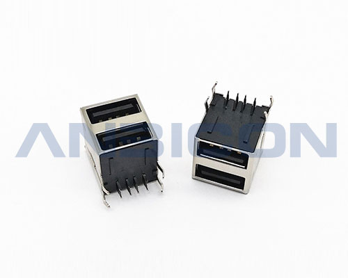 USB 2.0 AF Dual Port 90° DIP Type L=17.2mm