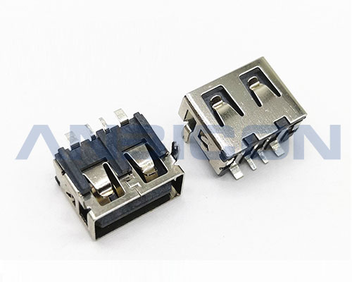 USB 2.0 AF SMT Type L=10.0mm H=7.0mm  Rated Current：3A