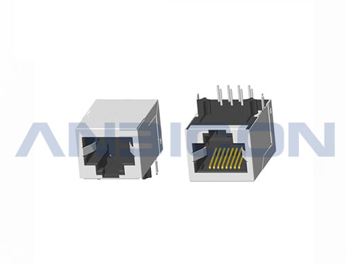 RJ45 Single Port; TAB-DOWN ; L=21.3 mm; Without LED; With metal shield. PCB Retaining Post :solid(Type A)