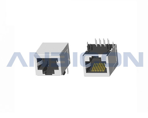 RJ45 Single Port; TAB-DOWN; L=21.3 mm; Without LED; With metal shield(EMI Fingers). PCB Retaining Post :solid(Type A)