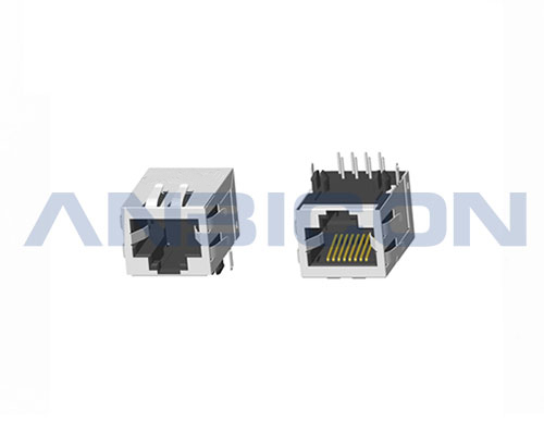 RJ45 Single Port; TAB-DOWN; L=21.3 mm; Without LED; With metal shield(EMI Fingers) . PCB Retaining Post:hollow(Type B)