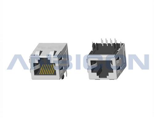 RJ45 Single Port ; TAB-UP ; L=21.3 mm ; Without LED ; With metal shield(EMI Fingers) . PCB Retaining Post: hollow(Type B)