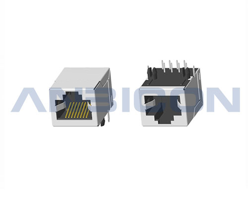 RJ45 Single Port ; TAB-UP ; L=21.3 mm ; Without LED ; With metal shield . PCB Retaining Post: hollow(Type B)