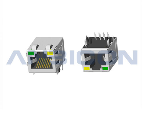 RJ45 Single Port ; TAB-UP ; L=21.3 mm ; With LED ; With metal shield(EMI Fingers). PCB Retaining Post: hollow(Type B)