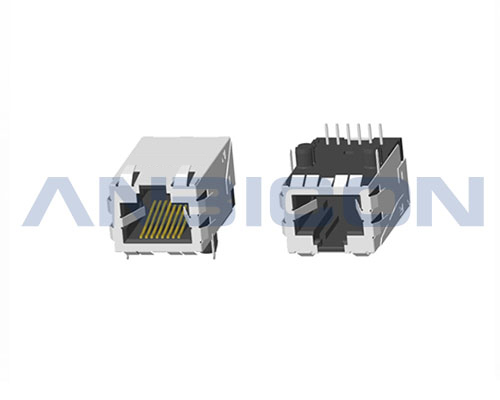 RJ45 Single Port; TAB-UP; L=25.4mm; Single Row;Without LED;With metal shield(EMI Fingers).PCB Retaining Post:hollow(Type B)