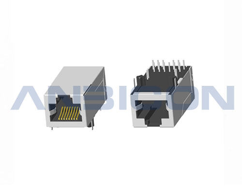 RJ45 Single Port ; TAB-UP ; L=33.0 mm ; Without LED ; With metal shield . PCB Retaining Post :solid(Type A)