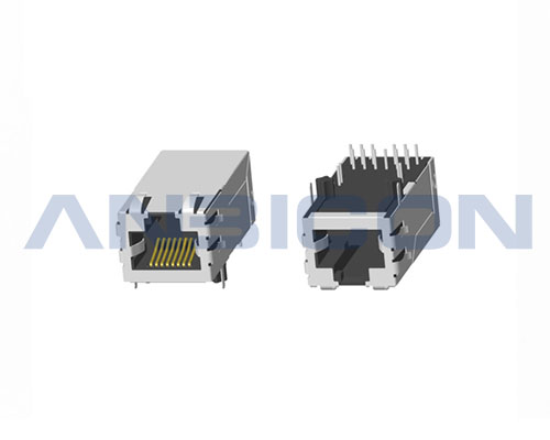 RJ45 Single Port ; TAB-UP ; L=33.0 mm ; Without LED ; With metal shield(EMI Fingers) . PCB Retaining Post :solid(Type A)