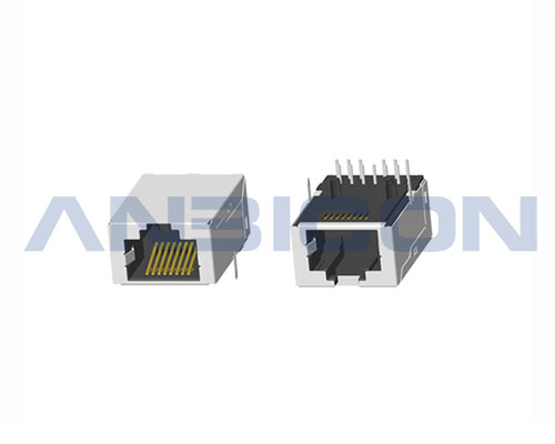 RJ45 Single Port；TAB-UP ; L=24.13mm ; Without LED ; With metal shield . PCB Retaining Post :solid(Type A)