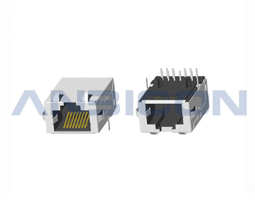 RJ45 Single Port；TAB-UP ; L=24.13mm ; Without LED ; With metal shield (EMI Fingers) . PCB Retaining Post :solid(Type A)