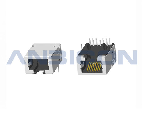 RJ45 Single Port；TAB-DOWN ; L=23.88mm ; Without LED ; With metal shield . PCB Retaining Post :solid(Type A)