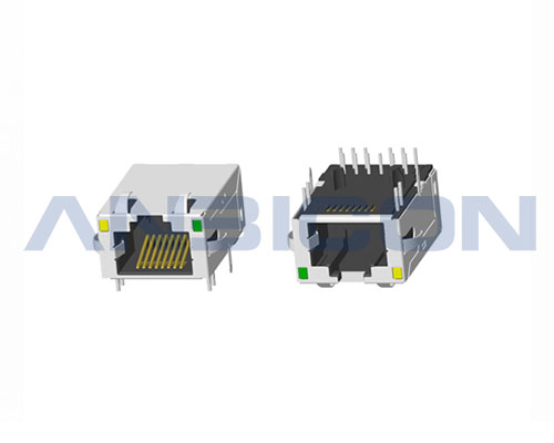 RJ45 Single Port；TAB-UP ; L=24.13mm ; With LED ; With metal shield (EMI Fingers). PCB Retaining Post :solid(Type A)