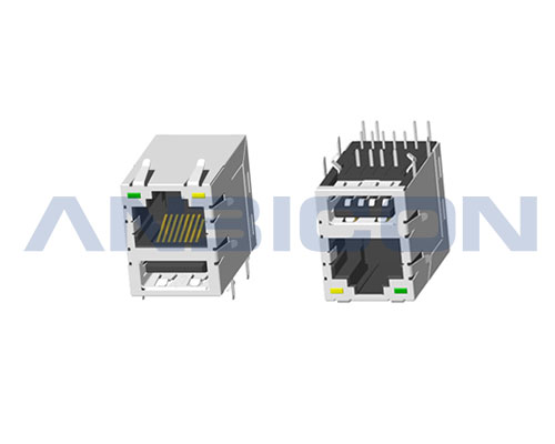 RJ45 1X1 ;Single USB 2.0 ;With LED ;With metal shield（EMI Fingers) ;Gold plating 6/15/30/50 microinch .