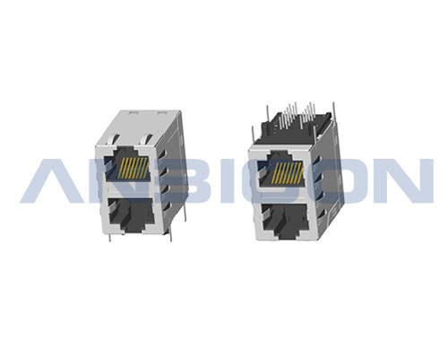 RJ45 ; 2X1 ports ; Without LED ; With metal shield（EMI Fingers） ; Gold plating 6/15/30/50 microinch . PCB Retaining Post :solid(Type A)