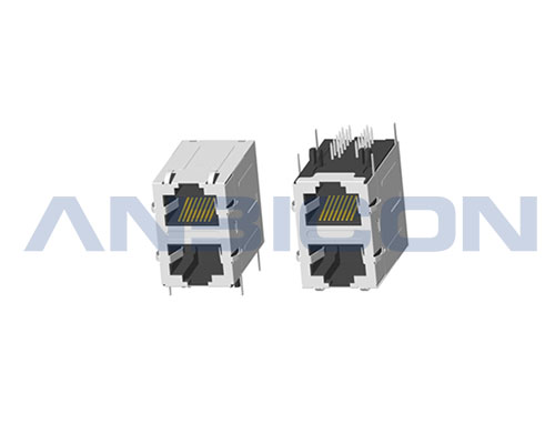 RJ45 ; 2X1 ports ; Without LED ; With metal shield（EMI Fingers） ;PCB Retaining Post: hollow(Type B)