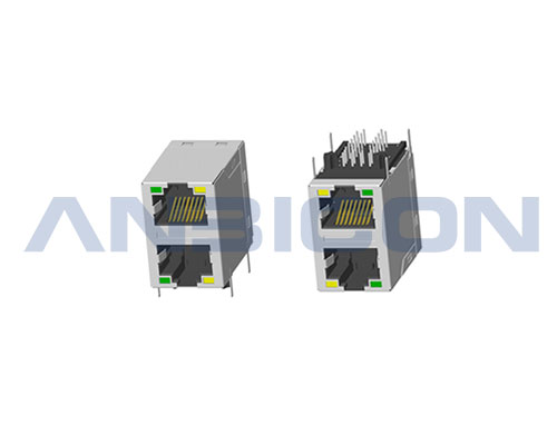 RJ45 ; 2X1 ports ; With LED ; With metal shield ; Gold plating 6/15/30/50 microinch . PCB Retaining Post :solid(Type A)