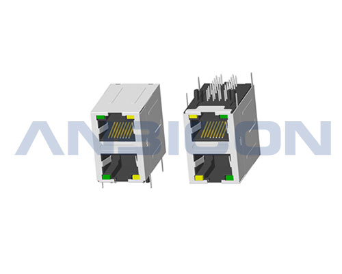 RJ45 ; 2X1 ports ; With LED ; With metal shield ; Gold plating 6/15/30/50 microinch . PCB Retaining Post: hollow(Type B)