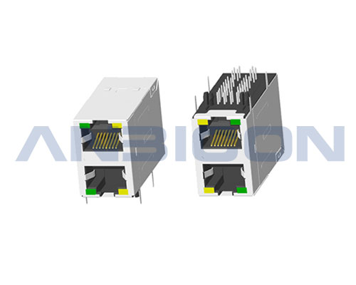 RJ45 ; 2X1 ports ;With POE; With LED ; With metal shield ; Gold plating 6/15/30/50 microinch . PCB Retaining Post: hollow(Type B)