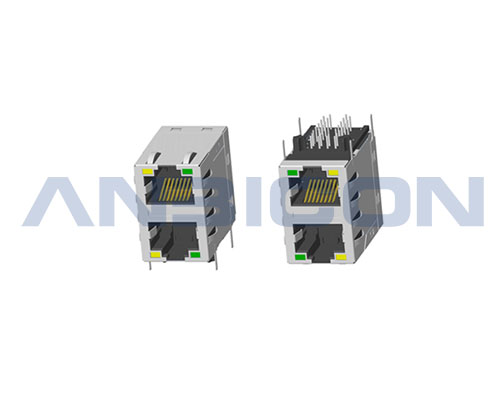 RJ45 ; 2X1 ports ; With LED ; With metal shield（EMI Fingers） ; Gold plating 6/15/30/50 microinch . PCB Retaining Post :solid(Type A)