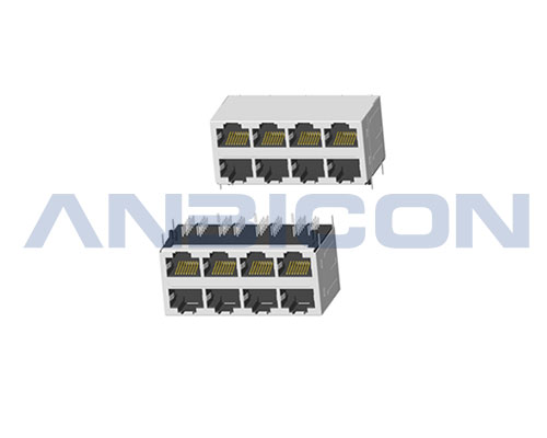 RJ45 ; 2X4 ports ; Without LED ; With metal shield ; Gold plating 6/15/30/50 microinch . PCB Retaining Post: hollow(Type B)