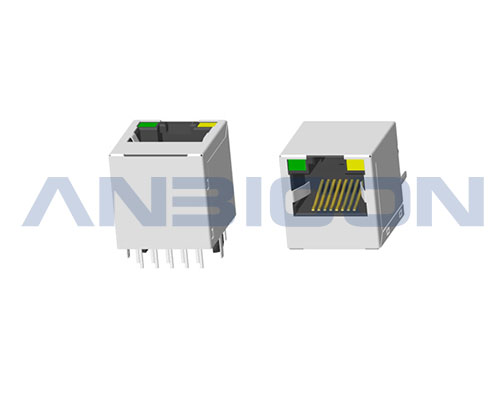 RJ45 2.5G ; Single Port ; TAB-UP ; 180 angle ; With LED ; With metal shield ; Gold plating 6/15/30/50 microinch . PCB Retaining Post : solid (Type A)