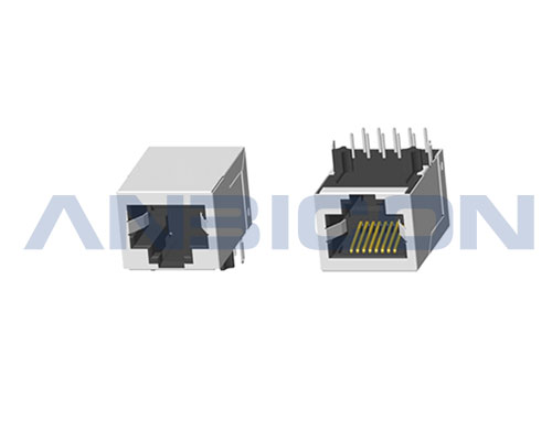 RJ45 2.5G ; Single Port ; TAB-DOWN ; L=21.3mm ; Without LED ; With metal shield；Gold 6/15/30/50 Microinch. PCB Retaining Post :solid(Type A)