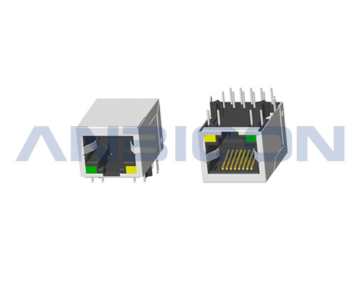 RJ45 2.5G ; Single Port ; TAB-DOWN ; L=21.3mm ; With LED ;With metal shield . PCB Retaining Post :solid(Type A)