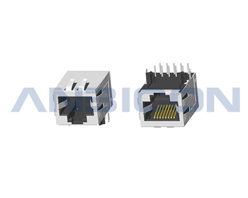 RJ45 2.5G ; Single Port ; TAB-DOWN ; L=21.3mm ; Without LED ;With metal shield（EMI Fingers）.PCB Retaining Post :solid(Type A)