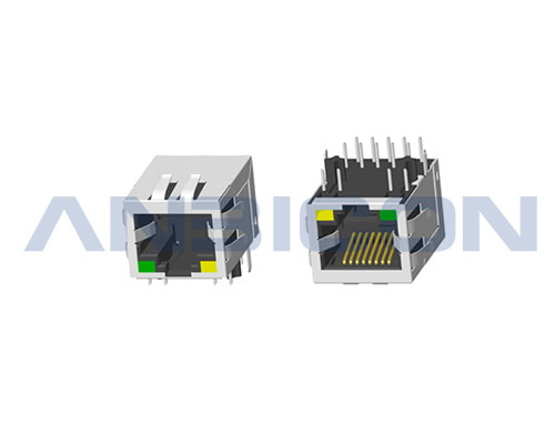 RJ45 2.5G ; Single Port ;TAB-DOWN ; L=21.3mm ;With LED ;With metal shield(EMI Fingers) . PCB Retaining Post :solid(Type A)