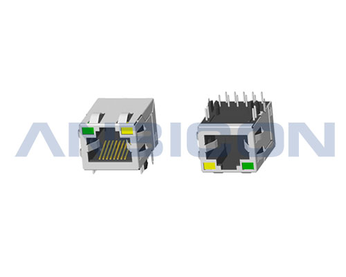 RJ45 2.5G ;Single Port ; TAB-UP ; L=21.3mm ;With LED ;With metal shield（EMI Fingers） . PCB Retaining Post: hollow(Type B)