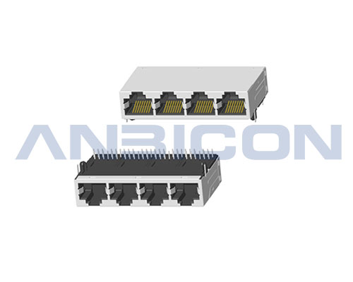 RJ45 2.5G ; Four ports ; TAB-UP ; L=33mm ; Without LED ; With metal shield . PCB Retaining Post :solid(Type A)