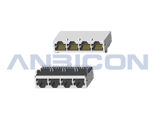 RJ45 2.5G ; Four ports ; TAB-UP ; L=33mm ;With POE; Without LED ; With metal shield（EMI Fingers） . PCB Retaining Post :solid(Type A)