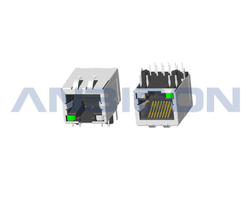 RJ45 5G ; Single Port ; TAB-DOMN ;DIP ; L=21.35mm ; With LED ; With metal shield ;PCB Retaining Post :solid(Type A)