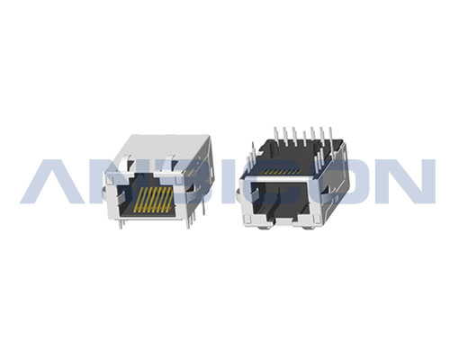 RJ45 5G ; Single Port ; TAB-UP ; L=24.13mm ; With LED ; With metal shield(EMI Fingers) . PCB Retaining Post :solid(Type A)