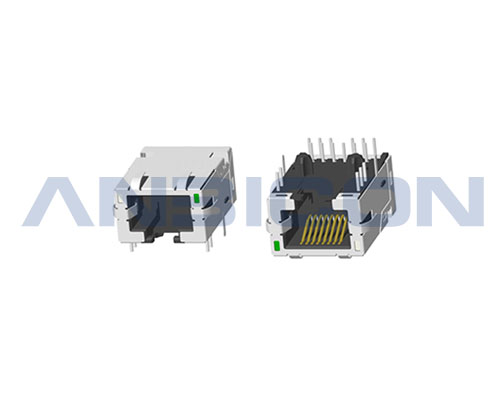 RJ45 5G ; Single Port ; TAB-DOWN ; L=23.88mm ; With LED ; With metal shield(EMI Fingers) . PCB Retaining Post :solid(Type A)