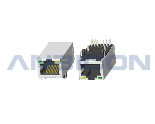 RJ45 5G ; TAB-UP ; L=33mm ; With LED ; With metal shield . PCB Retaining Post :solid(Type A)