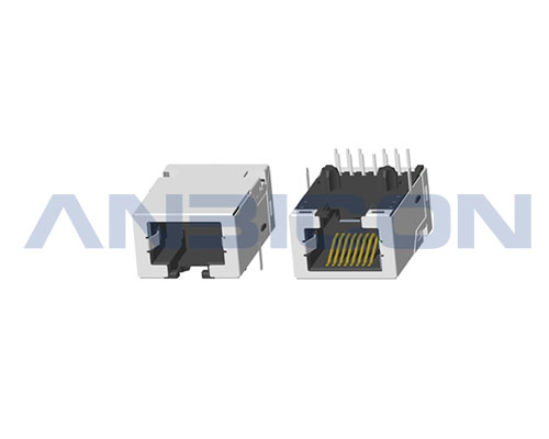 RJ45 10G ; Single Port ; TAB-DOWN ; L=23.88mm ; Without LED ; With metal shield . PCB Retaining Post :solid(Type A)