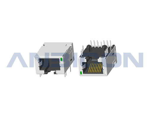 RJ4510G; single port; TAB-DOWN;L=23.88 mm; with LED; With metal shield . PCB Retaining Post :solid(Type A)