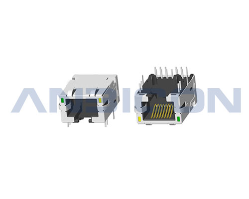 RJ45 10G ; Single Port ; TAB-DOWN ; L=23.88mm ; With LED ; With metal shield(EMI Fingers) . PCB Retaining Post :solid(Type A)