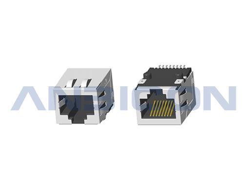 RJ45 ; Single Port ; TAB-DOWN ; SMT ; Without LED ; With metal shield（EMI Fingers） .