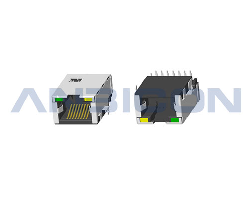 RJ45 ; Single Port ; TAB-UP ; Low profile DIP ; L=23.75mm ; With LED ; With metal shield .