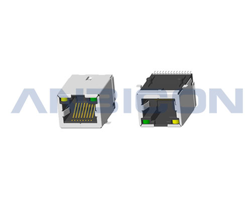 RJ45 ; Single Port ; TAB-UP ; SMT ; 1000 base-T ; With LED ; With metal shield .