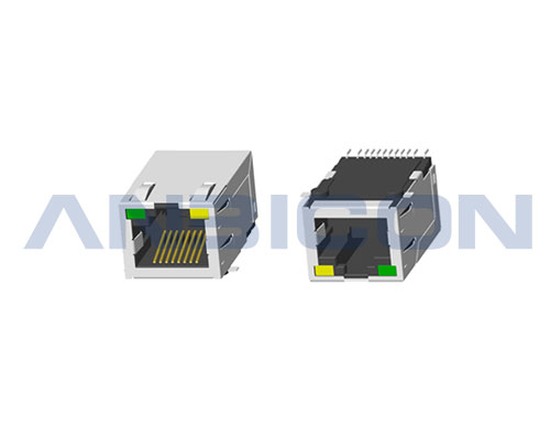 RJ45 ; Single Port ; TAB-UP ; SMT ; With LED ; With metal shield（EMI Fingers) .